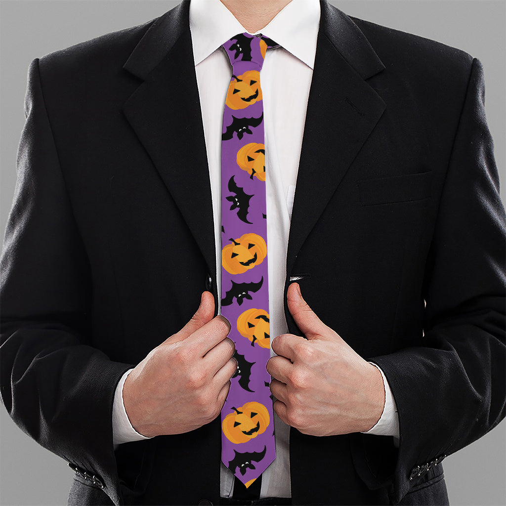 Halloween Bat And Pumpkin Pattern Print Necktie