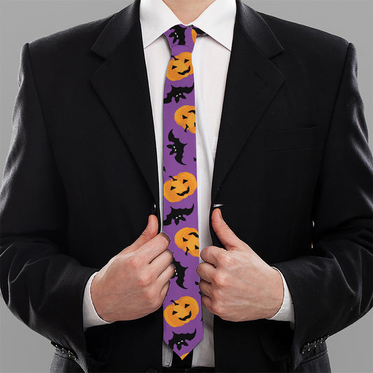Halloween Bat And Pumpkin Pattern Print Necktie