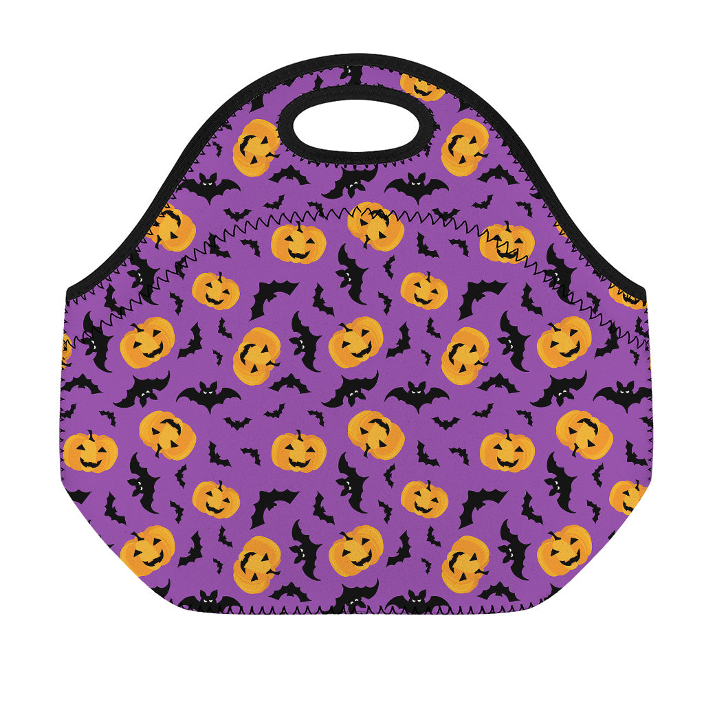 Halloween Bat And Pumpkin Pattern Print Neoprene Lunch Bag