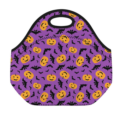 Halloween Bat And Pumpkin Pattern Print Neoprene Lunch Bag