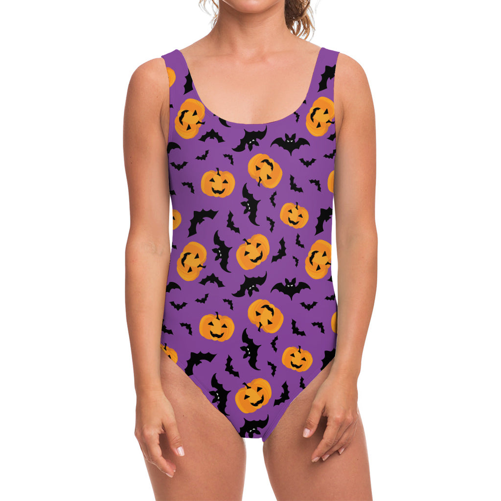 Halloween Bat And Pumpkin Pattern Print One Piece Swimsuit