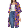 Halloween Bat And Pumpkin Pattern Print Open Front Beach Cover Up