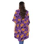 Halloween Bat And Pumpkin Pattern Print Open Front Beach Cover Up