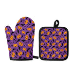 Halloween Bat And Pumpkin Pattern Print Oven Mitt And Pot Holder Set
