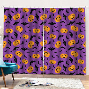 Halloween Bat And Pumpkin Pattern Print Pencil Pleat Curtains