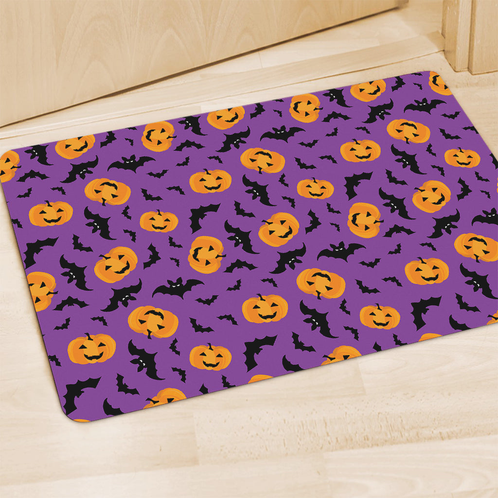 Halloween Bat And Pumpkin Pattern Print Polyester Doormat