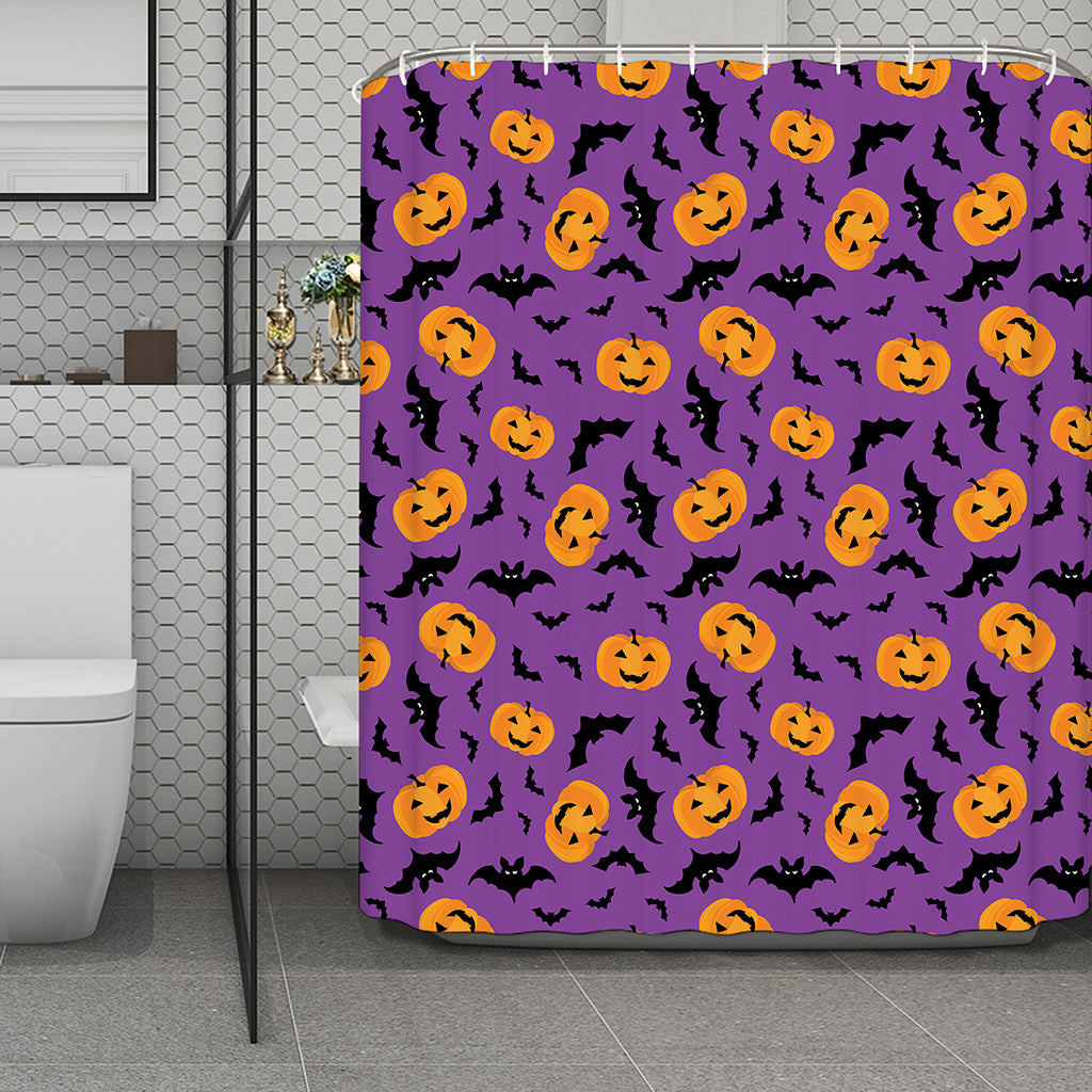 Halloween Bat And Pumpkin Pattern Print Polyester Shower Curtain