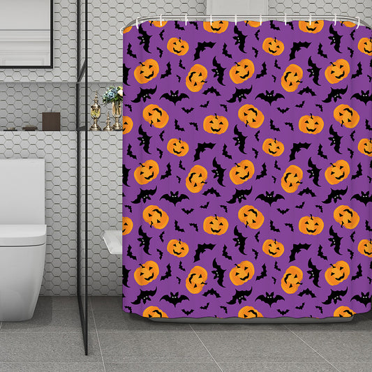 Halloween Bat And Pumpkin Pattern Print Polyester Shower Curtain