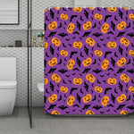 Halloween Bat And Pumpkin Pattern Print Polyester Shower Curtain