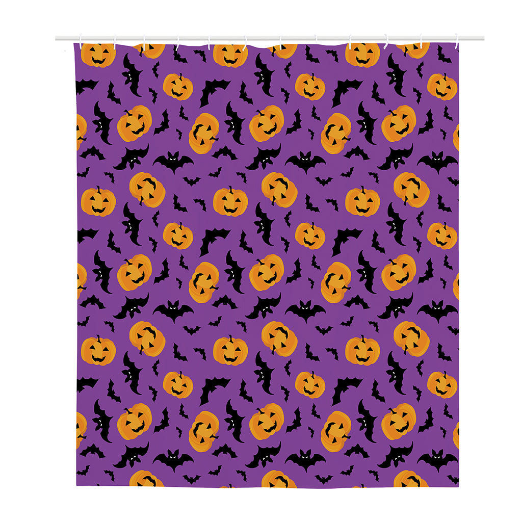Halloween Bat And Pumpkin Pattern Print Polyester Shower Curtain