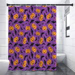 Halloween Bat And Pumpkin Pattern Print Premium Shower Curtain