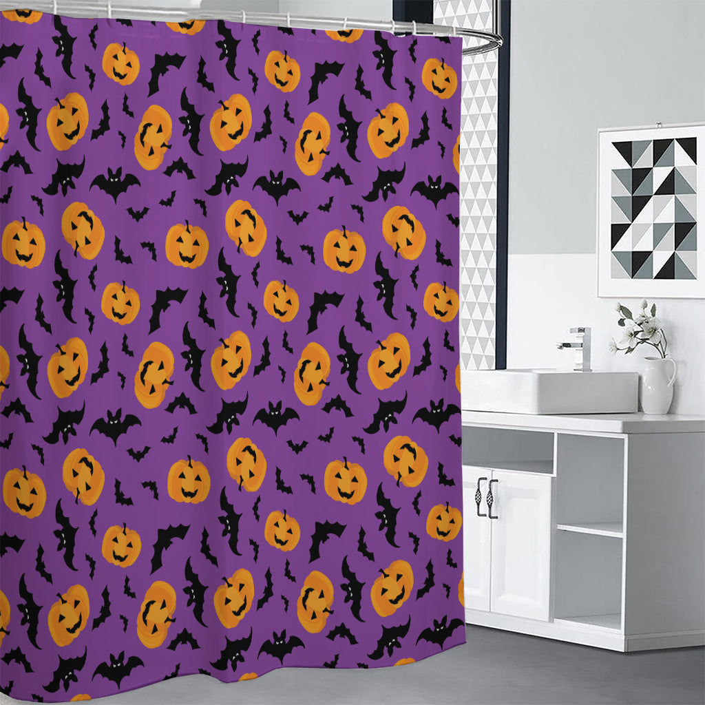 Halloween Bat And Pumpkin Pattern Print Premium Shower Curtain