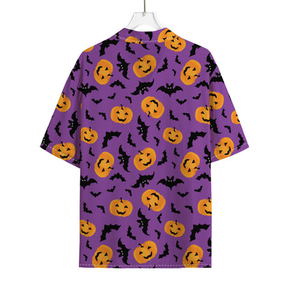 Halloween Bat And Pumpkin Pattern Print Rayon Hawaiian Shirt