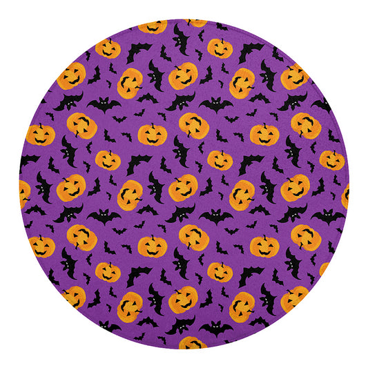 Halloween Bat And Pumpkin Pattern Print Round Blanket
