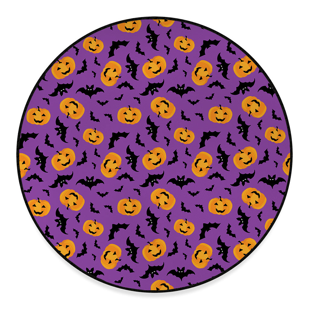 Halloween Bat And Pumpkin Pattern Print Round Floor Mat