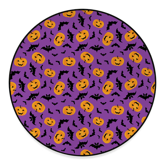 Halloween Bat And Pumpkin Pattern Print Round Floor Mat