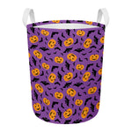 Halloween Bat And Pumpkin Pattern Print Round Laundry Basket