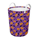 Halloween Bat And Pumpkin Pattern Print Round Laundry Basket