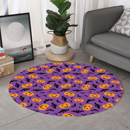 Halloween Bat And Pumpkin Pattern Print Round Rug