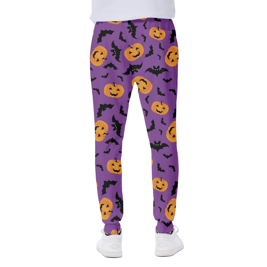 Halloween Bat And Pumpkin Pattern Print Scuba Joggers