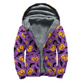 Halloween Bat And Pumpkin Pattern Print Sherpa Lined Zip Up Hoodie