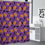 Halloween Bat And Pumpkin Pattern Print Shower Curtain