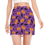 Halloween Bat And Pumpkin Pattern Print Side Slit Mini Skirt
