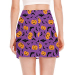 Halloween Bat And Pumpkin Pattern Print Side Slit Mini Skirt