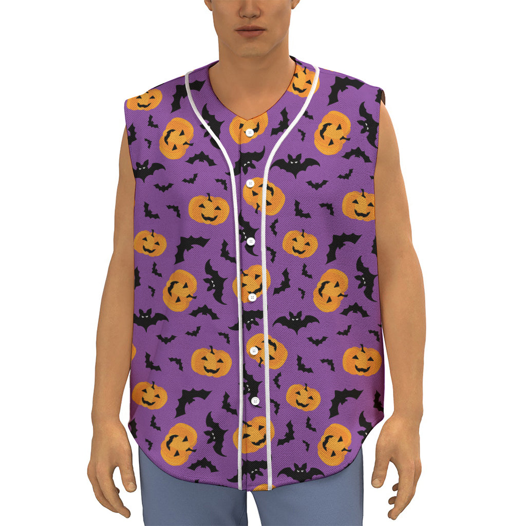 Halloween Bat And Pumpkin Pattern Print Sleeveless Baseball Jersey