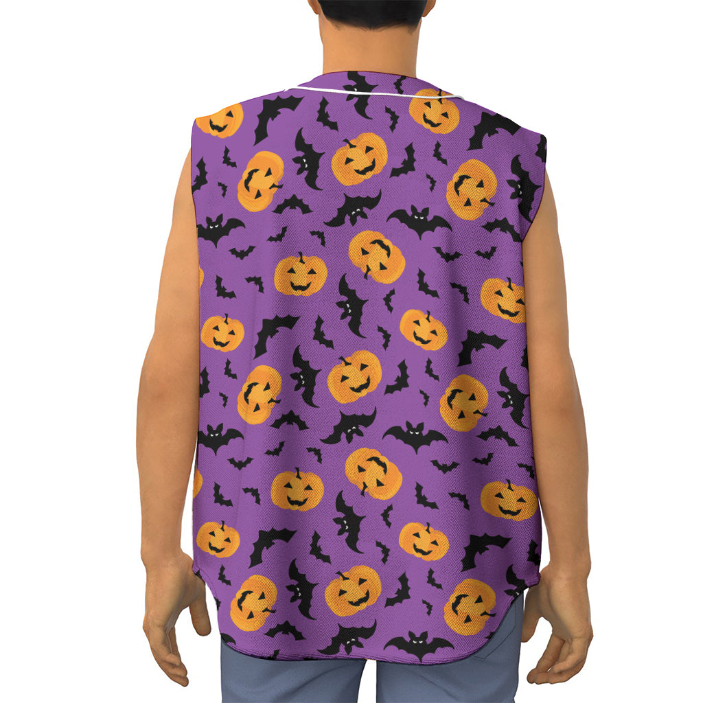 Halloween Bat And Pumpkin Pattern Print Sleeveless Baseball Jersey