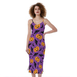 Halloween Bat And Pumpkin Pattern Print Slim Fit Midi Cami Dress