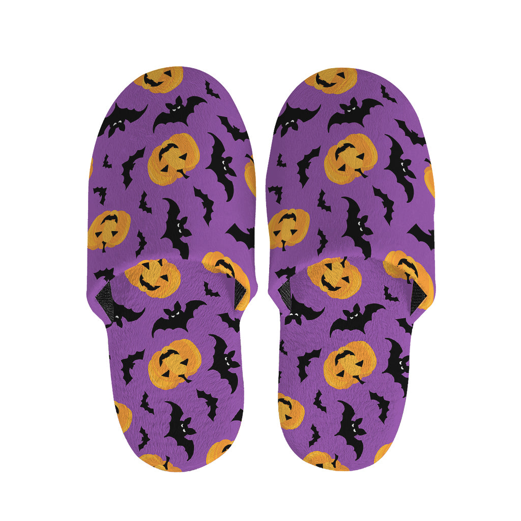 Halloween Bat And Pumpkin Pattern Print Slippers