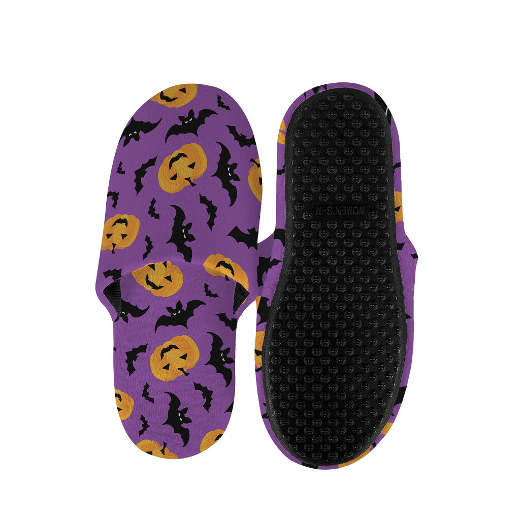 Halloween Bat And Pumpkin Pattern Print Slippers