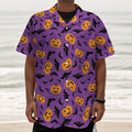 Halloween Bat And Pumpkin Pattern Print Textured Short Sleeve Shirt