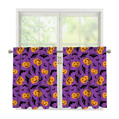 Halloween Bat And Pumpkin Pattern Print Tier Curtains