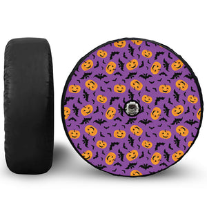 Halloween Bat And Pumpkin Pattern Print Tire Cover With Camera Hole