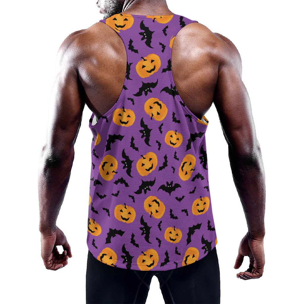 Halloween Bat And Pumpkin Pattern Print Training Tank Top