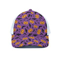 Halloween Bat And Pumpkin Pattern Print White Mesh Trucker Hat