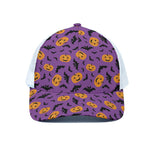 Halloween Bat And Pumpkin Pattern Print White Mesh Trucker Cap