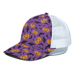 Halloween Bat And Pumpkin Pattern Print White Mesh Trucker Cap