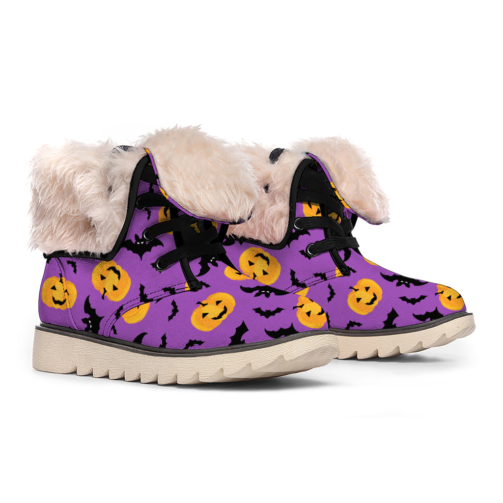 Halloween Bat And Pumpkin Pattern Print Winter Boots