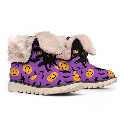 Halloween Bat And Pumpkin Pattern Print Winter Boots