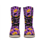 Halloween Bat And Pumpkin Pattern Print Winter Boots