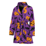 Halloween Bat And Pumpkin Pattern Print Women's Bathrobe