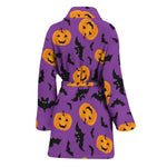 Halloween Bat And Pumpkin Pattern Print Women's Bathrobe