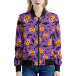 Halloween Bat And Pumpkin Pattern Print Women's Bomber Jacket