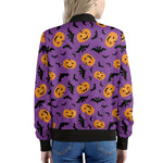 Halloween Bat And Pumpkin Pattern Print Women's Bomber Jacket