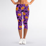 Halloween Bat And Pumpkin Pattern Print Women's Capri Leggings
