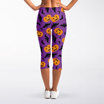Halloween Bat And Pumpkin Pattern Print Women's Capri Leggings