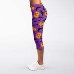 Halloween Bat And Pumpkin Pattern Print Women's Capri Leggings
